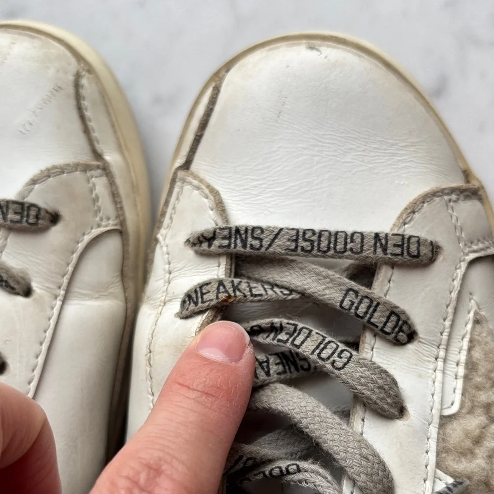 Golden Goose Sabot Off-White Cream Shearling-Trim Low-Top Sneakers 36 - Picture 9 of 9